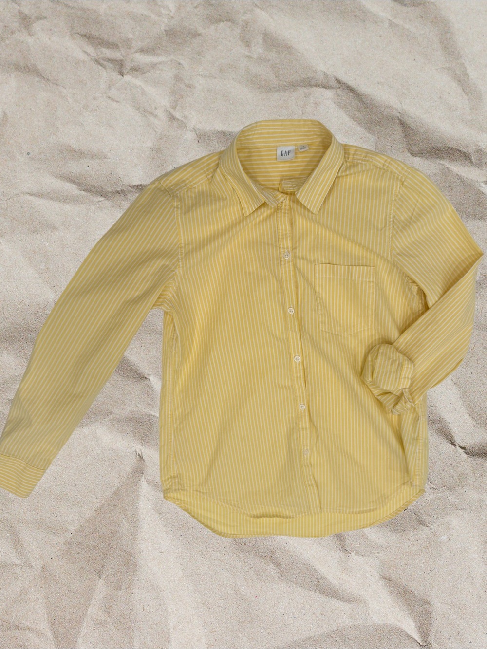 GAP Yellow White Striped Button Down Shirt XS Preppy Coastal Classic